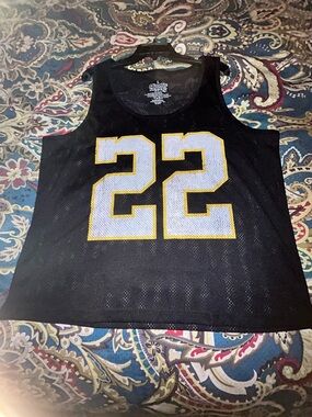 Goodie Two Sleeves Black Mesh Tank with White and Yellow '22' Graphic